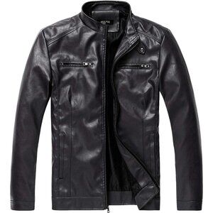 🆕Men's Black1303 Collar Leather Motorcycle Lightweight Faux Leather Jacket